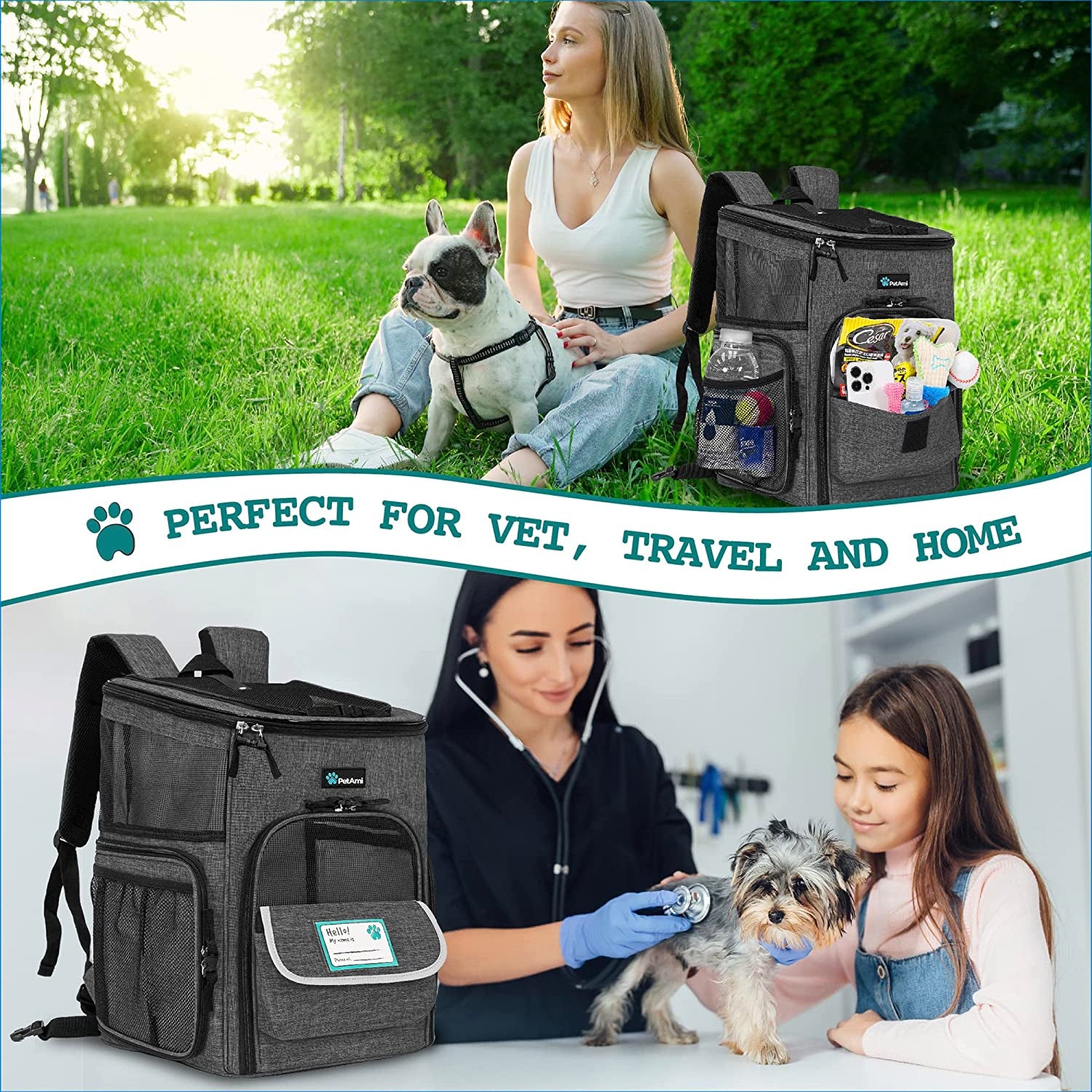 Airline Approved Dog & Cat Backpack Carrier - Soft-Sided, Ventilated, Perfect for Travel, Hiking & Camping - Holds Pets up to 18 lbs - Charcoal