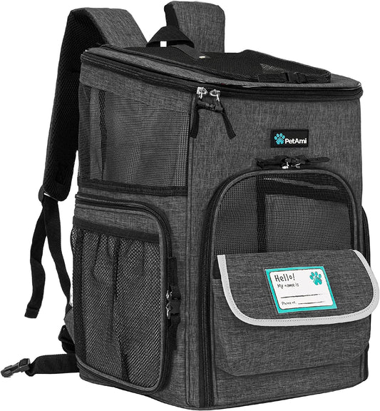 Airline Approved Dog & Cat Backpack Carrier - Soft-Sided, Ventilated, Perfect for Travel, Hiking & Camping - Holds Pets up to 18 lbs - Charcoal